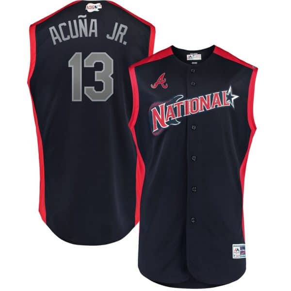 National League #13 Ronald Acuna Jr. Navy 2019 All-Star Game Workout Stitched Jersey
