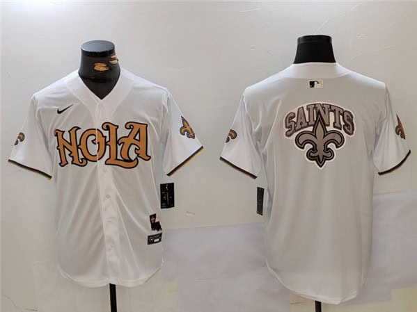 New Orleans Saints Team Big Logo White Cool Base Stitched Jersey
