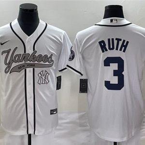 New York Yankees #3 Babe Ruth White With Patch Cool Base Stitched Jersey