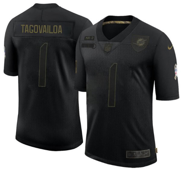 Miami Dolphins #1 Tua Tagovailoa 2020 Black Salute To Service Limited Stitched Jersey