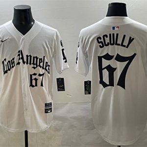 Los Angeles Dodgers #67 Vin Scully White Mexico 2025 LA Gothic Style With Fernando Patch Vapor Premier Limited Stitched Jersey
