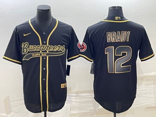 Tampa Bay Buccaneers #12 Tom Brady Black Gold With Patch Cool Base Stitched Jersey