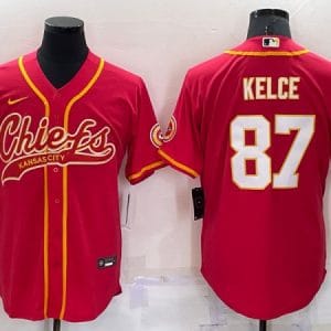 Kansas City Chiefs #87 Travis Kelce Red Cool Base Stitched Baseball Jersey