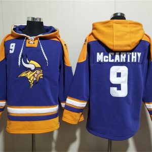 Minnesota Vikings #9 J.J. McCarthy Purple Yellow Ageless Must-Have Lace-Up Pullover Hoodie