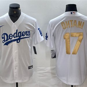 Los Angeles Dodgers #17 Shohei Ohtani White Gold Cool Base Stitched Jersey