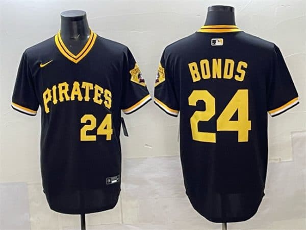 Pittsburgh Pirates #24 Barry Bonds Black With Patch Cool Base Stitched Jersey