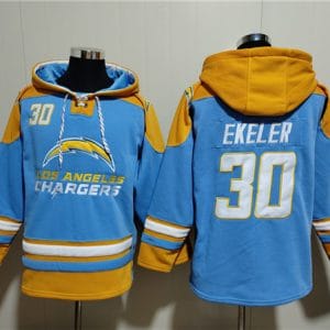 Los Angeles Chargers #30 Austin Ekeler Blue Ageless Must-Have Lace-Up Pullover Hoodie