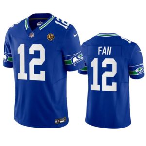 Seattle Seahawks #12 Fan Royal 2023 F.U.S.E. Throwback With John Madden Patch Vapor Limited Stitched Jersey