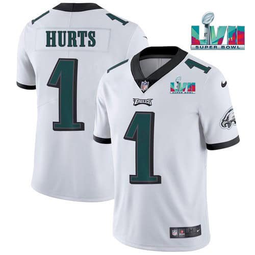 Philadelphia Eagles #1 Jalen Hurts White Super Bowl LVII Patch Vapor Untouchable Limited Stitched Jersey