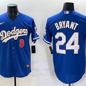 Los Angeles Dodgers Front #8 Back #24 Kobe Bryant Blue Gold Cool Base Stitched Jersey