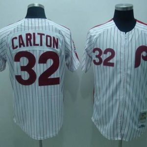 Mitchell And Ness Phillies #32 Steve Carlton Stitched White Red Strip Throwback Jersey