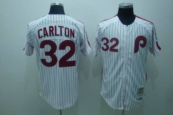 Mitchell And Ness Phillies #32 Steve Carlton Stitched White Red Strip Throwback Jersey