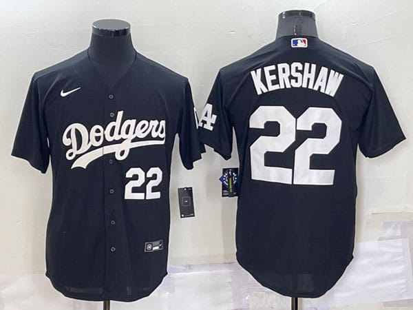 Los Angeles Dodgers #22 Clayton Kershaw Black Cool Base Stitched Baseball Jersey