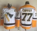 Penguins #77 Paul Coffey White Yellow CCM Throwback Stitched Jersey