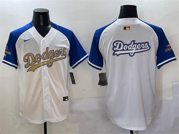 Los Angeles Dodgers Team Big Logo White Royal Gold 2024 World Series Champions Vapor Limited Stitched Jersey