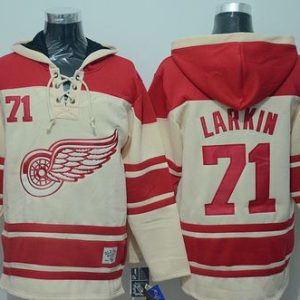 Red Wings #71 Dylan Larkin Cream Sawyer Hooded Sweatshirt Stitched Jersey