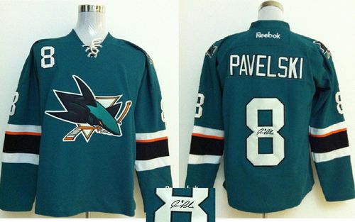 Sharks #8 Joe Pavelski Teal Autographed Stitched Jersey