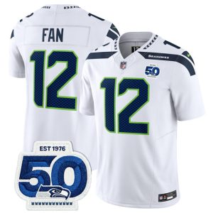 Seattle Seahawks #12 Fan White 2025 F.U.S.E. 50th Anniversary Patch Vapor Limited Football Stitched Jersey