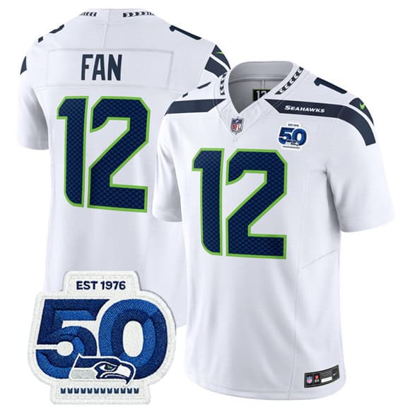 Seattle Seahawks #12 Fan White 2025 F.U.S.E. 50th Anniversary Patch Vapor Limited Football Stitched Jersey