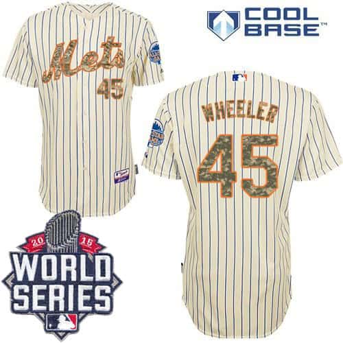 Mets #45 Zack Wheeler Cream(Blue Strip) USMC Cool Base W 2015 World Series Patch Stitched Jersey