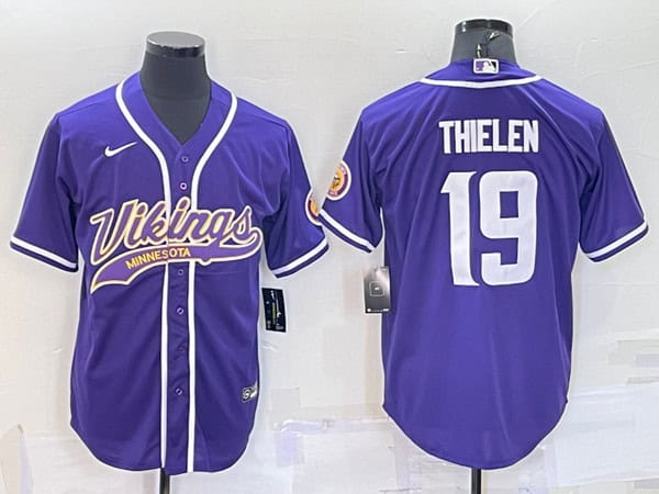 Minnesota Vikings #19 Adam Thielen Purple With Patch Cool Base Stitched Baseball Jersey