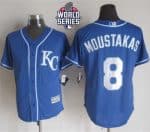 Royals #8 Mike Moustakas Blue Alternate 2 New Cool Base W 2015 World Series Patch Stitched Jersey