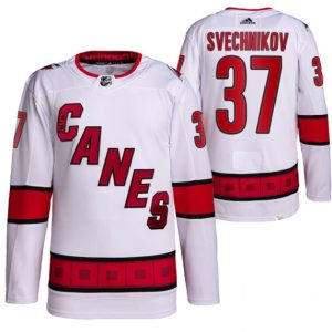 Carolina Hurricanes #37 Andrei Svechnikov White Away Primegreen Pro Stitched Jersey