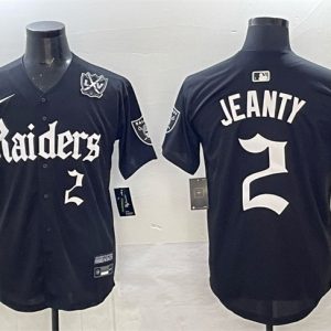 Las Vegas Raiders #2 Ashton Jeanty Black 'Gothic Sin City Shadows Edition' With 65th Anniversary Patch Vapor Limited Stitched Jersey