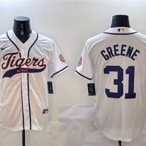 Detroit Tigers #31 Riley Greene White With Patch Cool Base Stitched Jersey
