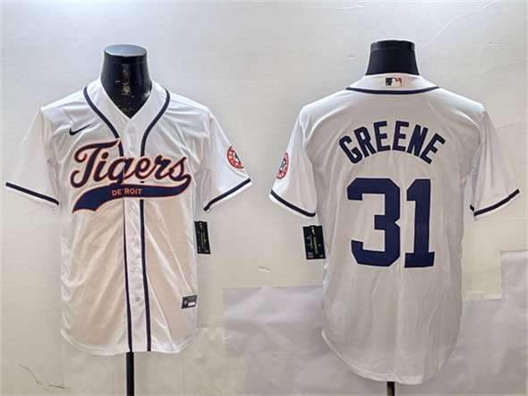 Detroit Tigers #31 Riley Greene White With Patch Cool Base Stitched Jersey