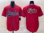 Chicago Cubs Red Team Big Logo Cool Base Stitched Jersey