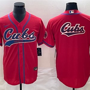 Chicago Cubs Red Team Big Logo Cool Base Stitched Jersey