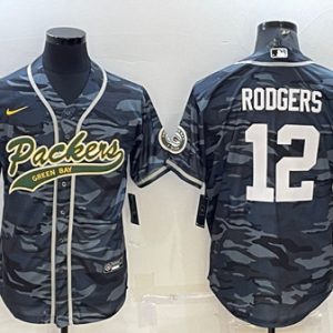 Green Bay Packers #12 Aaron Rodgers Gray Camo With Patch Cool Base Stitched Baseball Jersey
