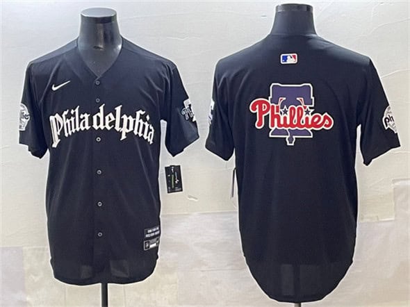 Philadelphia Phillies Team Big Logo Black GOTHIC Vapor Limited Stitched Jersey