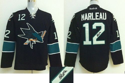 Sharks #12 Patrick Marleau Black Autographed Stitched Jersey