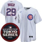 Chicago Cubs #29 Michael Busch White 2025 World Tour: Tokyo Series Home Stitched Jersey