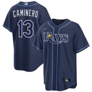 Tampa Bay Rays #13 Junior Caminero Navy Cool Base Stitched Jersey