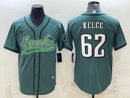 Philadelphia Eagles #62 Jason Kelce Green With Patch Cool Base Stitched Jersey