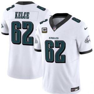 Philadelphia Eagles #62 Jason Kelce White 2024 New With 4-Star C Patch F.U.S.E. Vapor Untouchable Limited Jersey