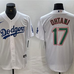 Los Angeles Dodgers #17 Shohei Ohtani White Green Cool Base Stitched Jersey