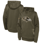 Youth Baltimore Ravens 2022 Olive Salute To Service Therma Performance Pullover Hoodie