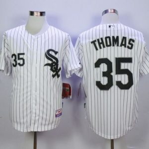 White Sox #35 Frank Thomas White(Black Strip) Cool Base Stitched Jersey