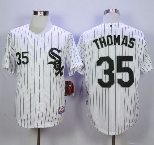 White Sox #35 Frank Thomas White(Black Strip) Cool Base Stitched Jersey
