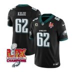Philadelphia Eagles #62 Jason Kelce Black 2025 Eagles Logo Super Bowl LIX Patch And 4-Star C Patch New F.U.S.E. Vapor Limited Stitched Jersey