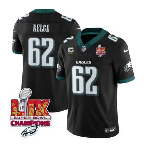 Philadelphia Eagles #62 Jason Kelce Black 2025 Eagles Logo Super Bowl LIX Patch And 4-Star C Patch New F.U.S.E. Vapor Limited Stitched Jersey