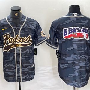 San Diego Padres Gray Camo Team Big Logo Cool Base Stitched Jersey