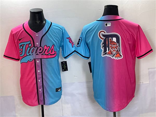 Detroit Tigers Team Big Logo Pink Blue Limited Stitched Jersey