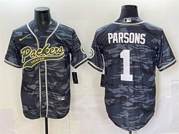 Green Bay Packers #1 Micah Parsons Gray Camo Cool Base Stitched Jersey
