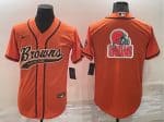 Cleveland Browns Orange Team Big Logo With Patch Cool Base Stitched Baseball Jersey