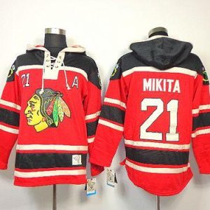 Blackhawks #21 Stan Mikita Red Sawyer Hooded Sweatshirt Stitched Jersey